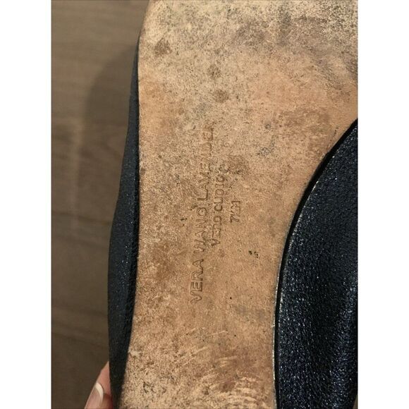 Vera Wang Navy Blue Shine Silver Rhinestone Peep Toe Ballet Flats 7.5 - Picture 7 of 8